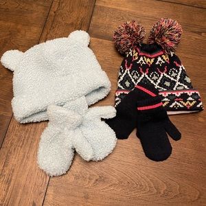 Winter Hats & Matching Mittens - Fits 2T - 5T